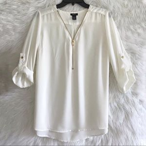 Rue 21 shirt 3/4 sleeve white gold size Large